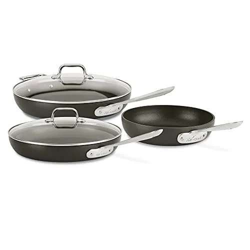 All-Clad HA1 Nonstick Hard Anodized Cookware Set, Induction Compatible, 5 piece, Black