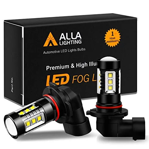 Alla Lighting 3200 Lumens 9145 H10 LED Fog Light Bulbs, Extreme Super Bright 80W Cree 12V CANBUS 9140 PY20D 9155 Replacement, 6000K Xenon White