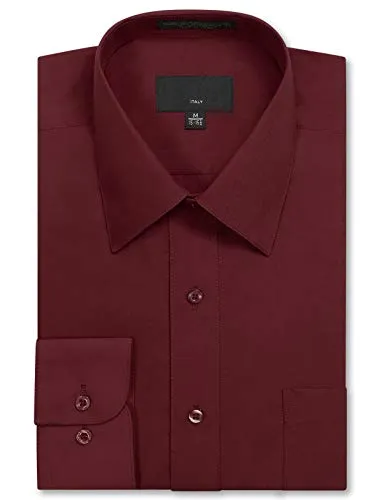 Allsense Men's Long Sleeve Regular Fit Solid Dress Shirt 19-19.5 N : 36-37 S Burgundy