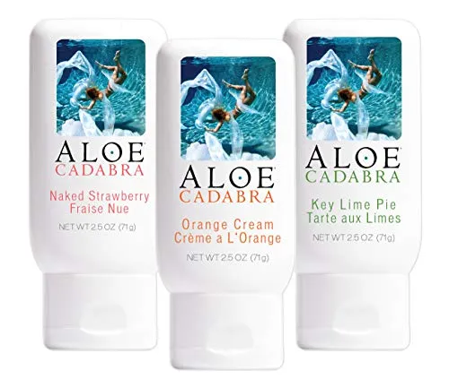 Aloe Cadabra Natural Lubricant Organic Assorted Flavored Water Based Lube Bundle for Her, Him & Couples: 1 Each - Strawberry, Orange Cream and Key Lime