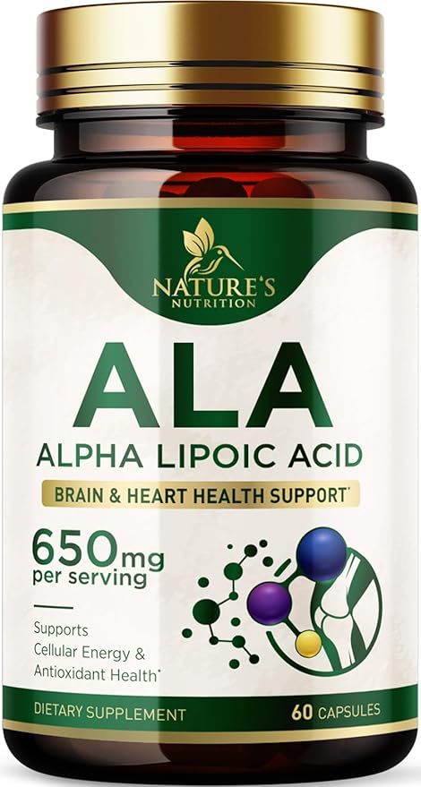 Alpha Lipoic Acid 600mg Plus - Pure ALA Supplement Non-GMO & Gluten Free, Supports Cellular Energy & Antioxidant Health, Extra Strength Lipoic Acid 650mg, Brain & Heart Support - 60 Capsules