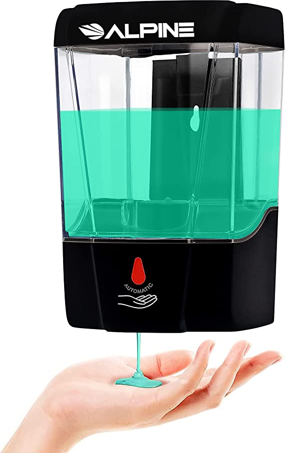 Alpine Industries Wall Mounted Automatic Soap Dispenser, Touchless Liquid Soap Hand Sanitizer, Hand Soap Dispenser for Commercial Bathroom (700ML, Black)