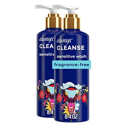 Always Cleanse Feminine Intimate Wash For Women, Ph Balanced For Sensitive Skin, Fragrance-Free, Gynecologist Tested, 8.4 Fl Oz (Set of 2) Package may vary