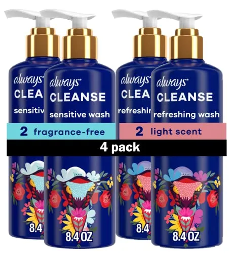 Always FEMININE WASH FOR WOMEN, PACK OF 4 â 2 PACK FRAGRANCE-FREE, 2 PACK LIGHTLY SCENTED (8.4 FL OZ EACH, 33.6 FL OZ TOTAL)
