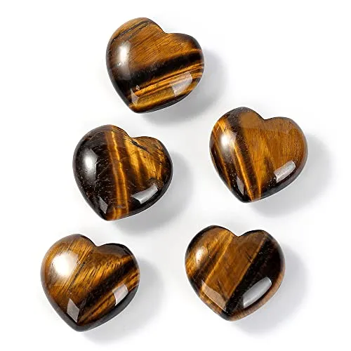 always88 5Pcs Natural Love Heart Healing Crystal Stones Rose Quartz Opal Palm Tiger's-Eye Crystal Stone Reiki Gemstone Decoration (5Pcs Tiger's-Eye)