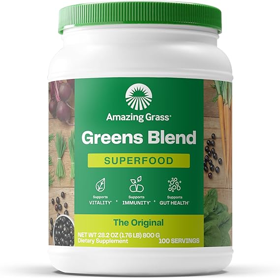 Amazing Grass Green Superfood: Super Greens Powder with Spirulina, Alfalfa, Digestive Enzymes & Probiotics, Original, 100 Servings