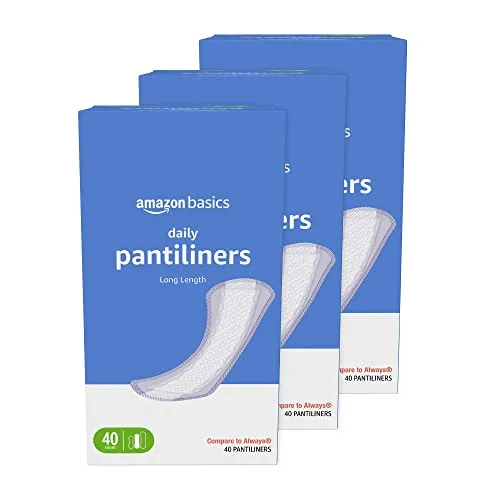 Amazon Basics Daily Pantiliner, Long Length, 120 Count, 3 Packs of 40 (Previously Solimo)
