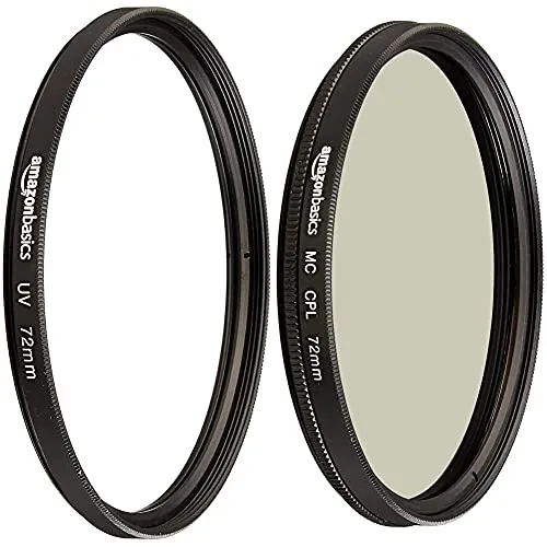 Amazon Basics UV Protection Lens Filter and Circular Polarizer Lens Set - 72 mm