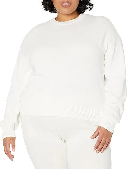 Amazon Brand - Daily Ritual Women's 100% Cotton Long-Sleeve Crewneck Pullover Sweater, White, Medium