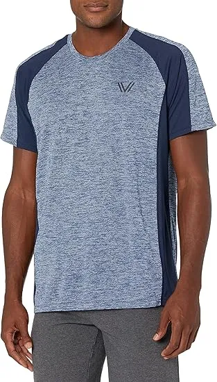 Amazon Brand - Peak Velocity Men's VXE Cloud Run Short Sleeve Quick-Dry Athletic-Fit T-Shirt, navy blue, Large