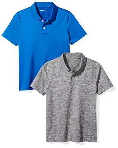 Amazon Essentials Boys Active Performance Polo Shirts, Royal Blue/Space Dye Grey, Medium