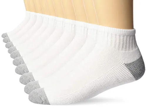 Amazon Essentials Men's 10-Pack Cotton Half Cushioned Ankle Socks, White, Shoe Size: 6-12