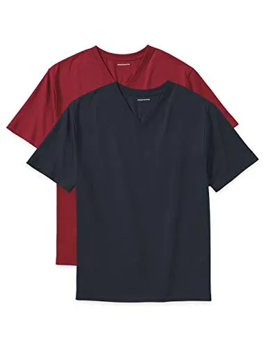 Amazon Essentials Men's Big & Tall 2-Pack Short-Sleeve V-Neck T-Shirt fit by DXL, -Navy/Red, 3X Tall
