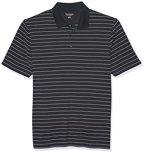 Amazon Essentials Men's Regular-Fit Quick-Dry Golf Polo Shirt, Black Stripe, Large