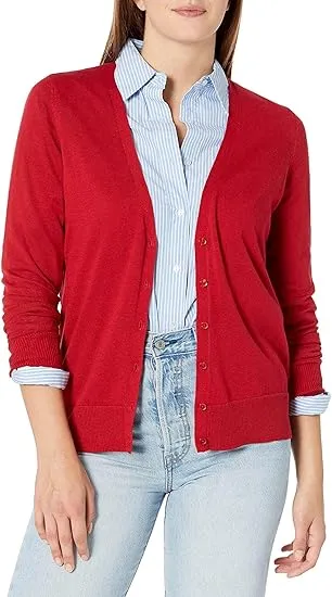 Amazon Essentials Women's Classic Fit Lightweight Long-Sleeve V-Neck Cardigan Sweater, red, XX-Large