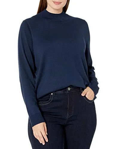 Amazon Essentials Women's Plus-Size Classic-Fit Lightweight Long-Sleeve Mockneck Sweater, Navy, 1X