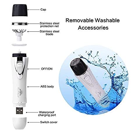 AmElegant [Upgraded 2020] Facial Hair Removal for Women - Painless Nose Hair Trimmer - Waterproof Rechargeable Portable Hair Remover for Ear, Peach Fuzz, Chin, Upper Lip, Mustaches, Legs (White)