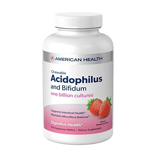 American Health Chewable Probiotic Acidophilus and Bifidum, Natural Strawberry Flavored, 2 Pack - Supports Digestive Health, Intestinal Balance & Immune Function - Vegetarian - 200 Total Servings