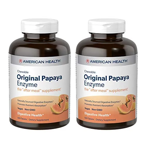 American Health Original Papaya Enzyme Chewable Tablets, 2 Pack - Promotes Nutrient Absorption and Helps Digestion - Gluten-Free, Vegetarian - 600 Count, 400 Total Servings