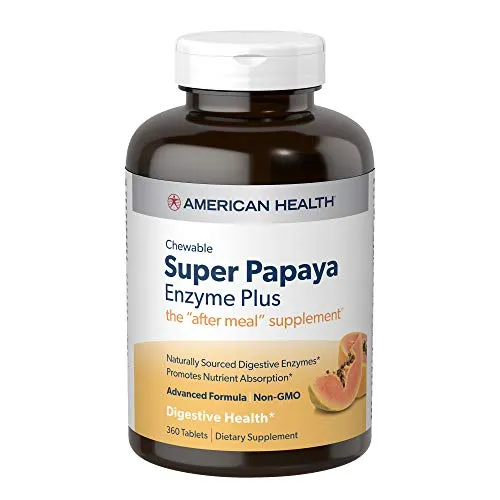 American Health Super Papaya Enzyme Plus Chewable Tablets, Natural Papaya Flavor - 360 Count, 120 Total Servings