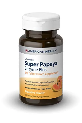 American Health Super Papaya Enzyme Plus Chewable Tablets, Natural Papaya Flavor - 90 Count, 30 Total Servings