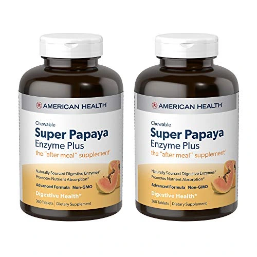 American Health Super Papaya Enzyme Plus Chewable Tablets, Natural Papaya Flavor, 2 Pack - 360 Count, 240 Total Servings