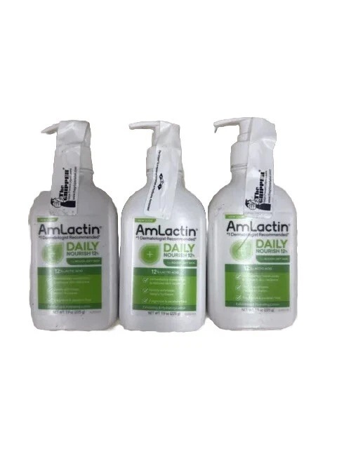 AmLactin Daily Nourish Body Lotion 12% Lactic Acid For Dry Skin 7.9 oz 3 Bottles