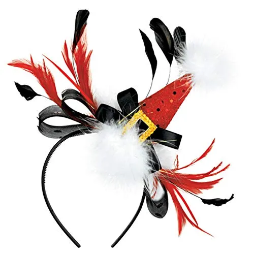 amscan 393223 Santa Hat Bow and Feather Fashion Headband, 11 inch by 18 inch