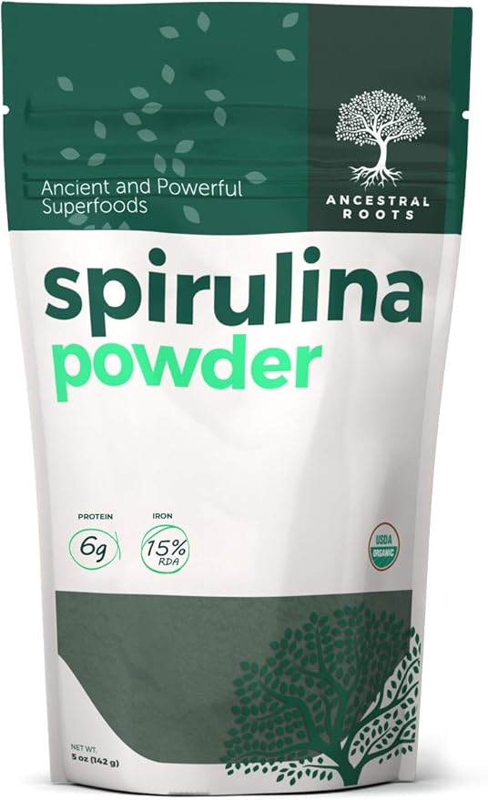 Ancestral Roots - Organic Spirulina Powder (5 oz) USDA Certified Vegan Spirulina Powder I 100% Pure Superfood for Optimal Health & Immune Support.