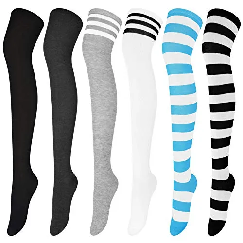 Aneco 6 Pairs Solid Color Woman Knee-high Stockings Thigh High for Daily Wear