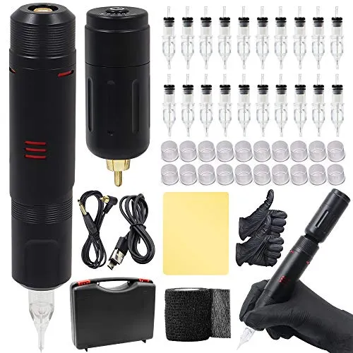 Anghie Tattoo Pen Kit - Rotary Tattoo Machine Pen with Wireless Tattoo Power Supply 20Pcs Tattoo Needle Cartridge Tattoo Grip Tape Tattoo Ink Caps Tattoo Kit Tattoo Supplies