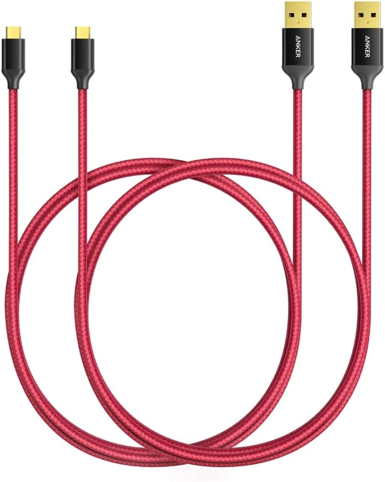 Anker [2-Pack] 3ft / 0.9m Nylon Braided Tangle-Free Micro USB Cable with Gold-Plated Connectors for Android, Samsung, HTC, Nokia, Sony and More (Red)