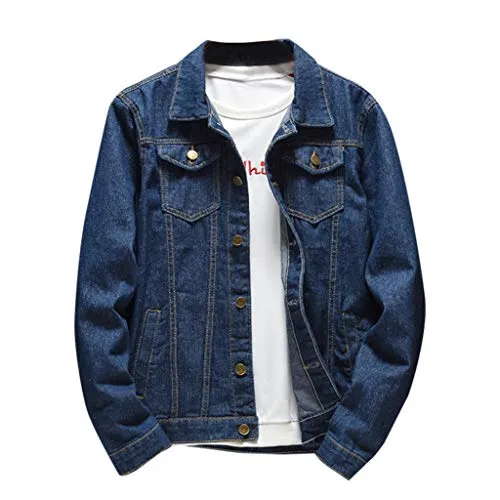 ANOKA Jean Jacket for Men, Classic Slim Denim Jacket Blue XXL