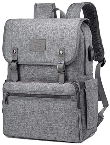 Anti Theft Laptop Backpack Men Women Vintage Backpack Bookbag School College Backpacks Stylish Water Resistant Backpack with USB Port Fashion Grey Fits 15.6 Inch Laptop and Notebook