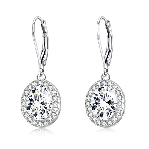 AOBOCO Sterling Silver Crystal Halo Earrings, Hypoallergenic Leverback Dangle Drop Earrings, Anniversary Birthday Wedding Jewelry Gifts for Women Mom Wife Girlfriend Grandma