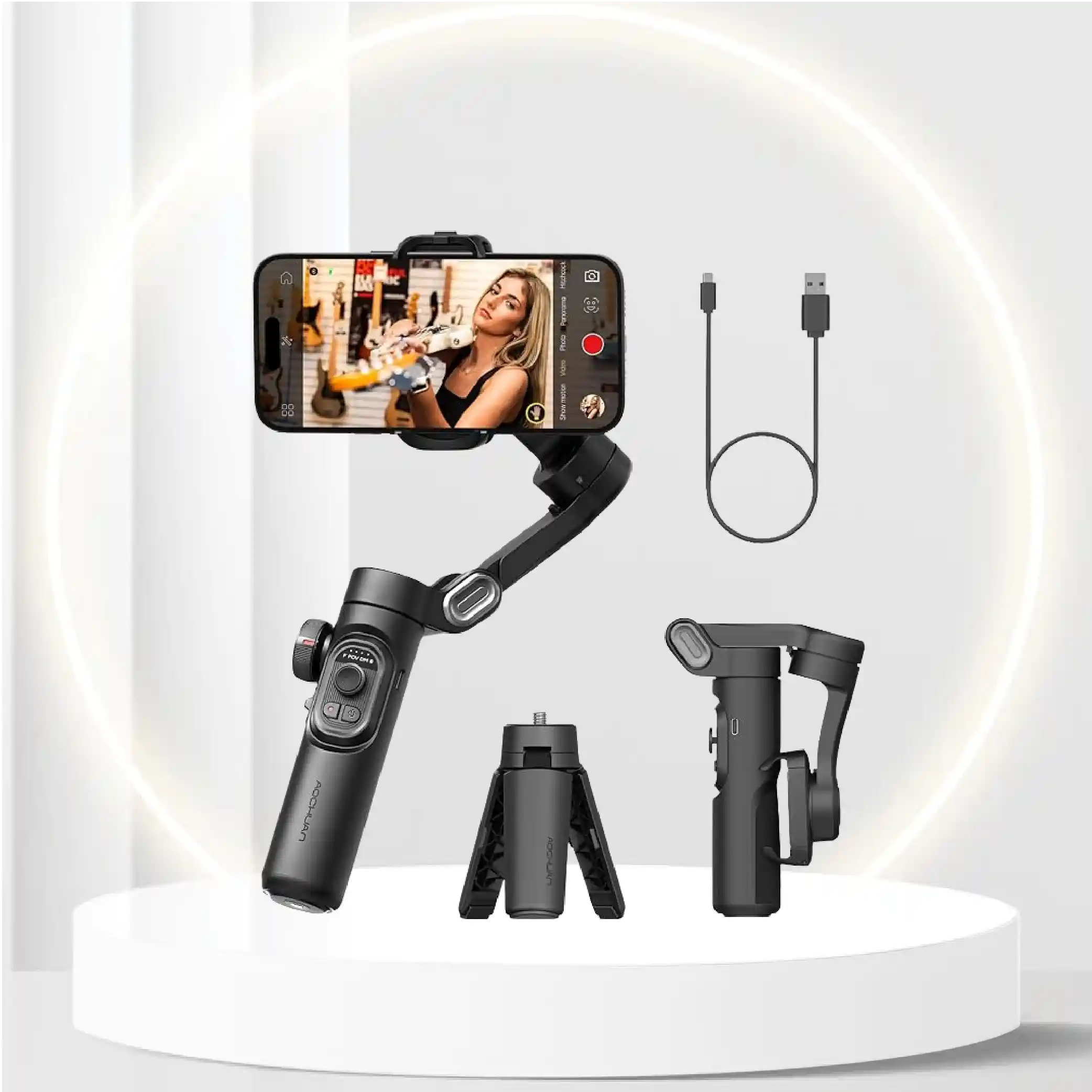 AOCHUAN Phone Gimbal Stabilizer 3-Axis Smartphone Foldable Gimbal for iPhone Gimble with Focus Wheel TikTok YouTube Vlog Stabilizer for iPhone16 15 14 13 12 Pro Max&Android-Smart XE
