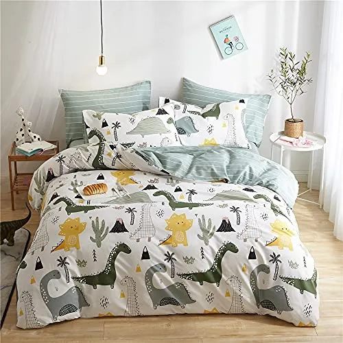 AOJIM Premium Pure Cotton Bedding Set Animal Cartoon Print 3 pcs Dinosaurs Duvet Cover for Children Adult Kids Pattern Dinosaur Comforter Quilt Covers Full Queen Size