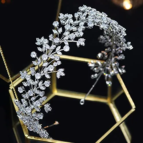 Aoligrace CZ Bride Headband Birthday Party Headpiece Silver Gold Cubic Zirconia Bridal Headwear Wedding Hair Accessories