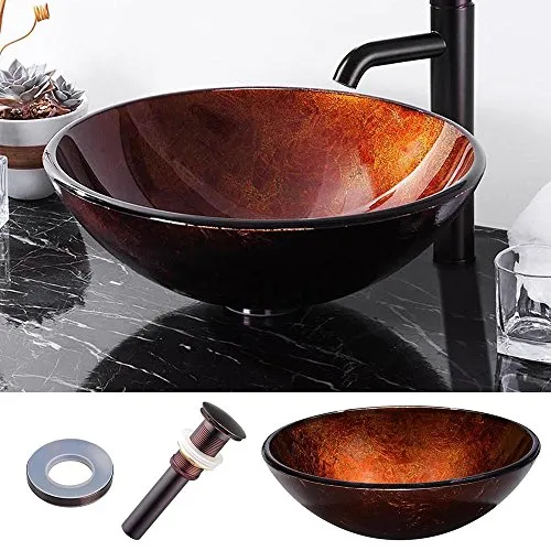 Aquaterior Retro Round Tempered Glass Vessel Sink P1 with ORB Mounting Ring and 1 5/8