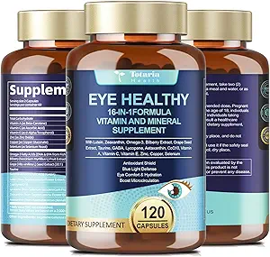AREDS 2 Eye Vitamins and Mineral Bilberry Extract Omega-3, Eye Vitamins for Seniors Macular Health and Dry Eye, Eye Vitamins Lutein and Zeaxanthin Support Eye Strain & Hydration (120 Capsules)