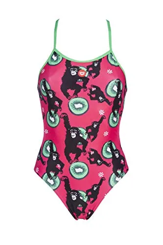 Arena Crazy Monkeys Tie Back MaxLife One Piece Swimsuit, Freak Rose-Golf Green, 22