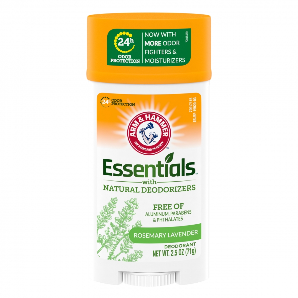 Arm & Hammer Essentials Deodorant, Fresh Rosemary Lavender, Wide Stick, 2.5 Oz. pack of 6