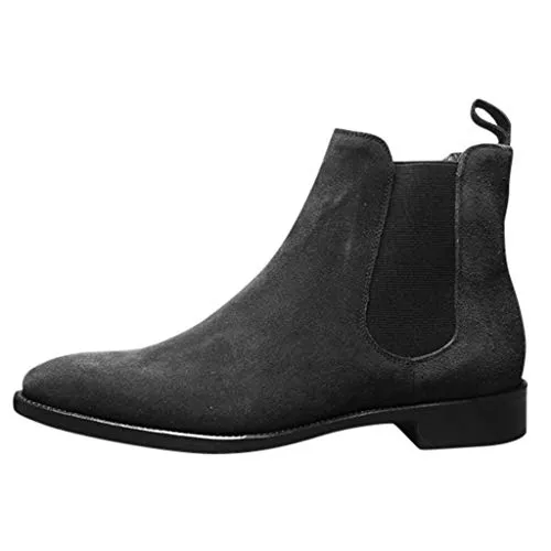 Armfre Men's Faux Suede Ankle Boots Pointed Toe Formal Chelsea Bootie High Top Slip on Anti-Skid Chukka Boot Shoes Casual Comfy Walking Shoes Black 39