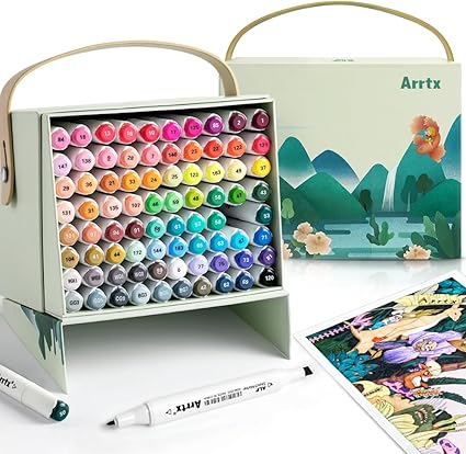 Arrtx Alcohol Markers ALP 80 Colors,Dual Tips Permanent Drawing Art Markers for Artists Adult Coloring Illustration, Design, Anime, Comic