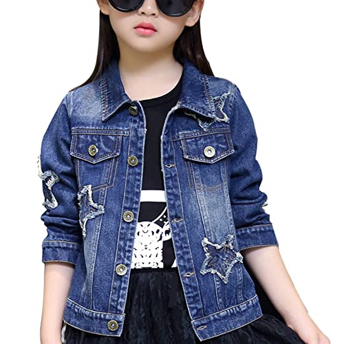 ASHER FASHION Denim Jackets Girl Denim Jackets Classic Basic Button Down Coat Girlsâ Outwear (9-10Y 01 Dark Blue)