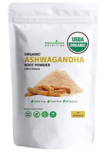 Ashwagandha Root Powder-USDA Organic 100% Pure-4.4oz-60 Servings-1Month Supply