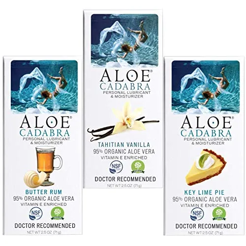 Assorted Flavored Lube Bundle for Her, Him & Couples, (Vanilla, Butter Rum, Key Lime) Aloe Cadabra Premium Natural Flavored Personal Lube for Oral