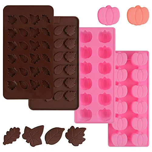 ASTER 4 Pcs 3D Halloween Pumpkin Candy Mold Mini Silicone Mold Thanksgiving Maple Leaf Shaped Fall Candy Chocolate Mold for Making Halloween Candy Muffin Chocolates Cake Soap