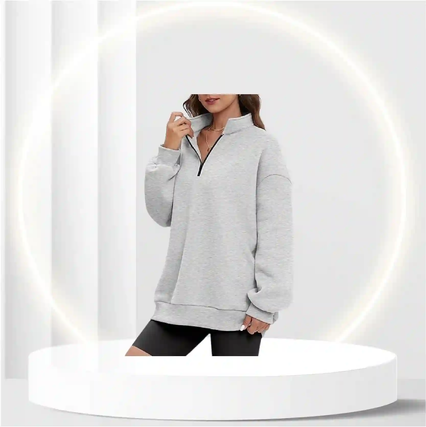 ATHMILE Womens Plus Size Fall Clothes Half Zip Tops Pullover Long Sleeve Sweatshirts Quarter Zip Outfits Oversized Hoodies Sweaters Grey