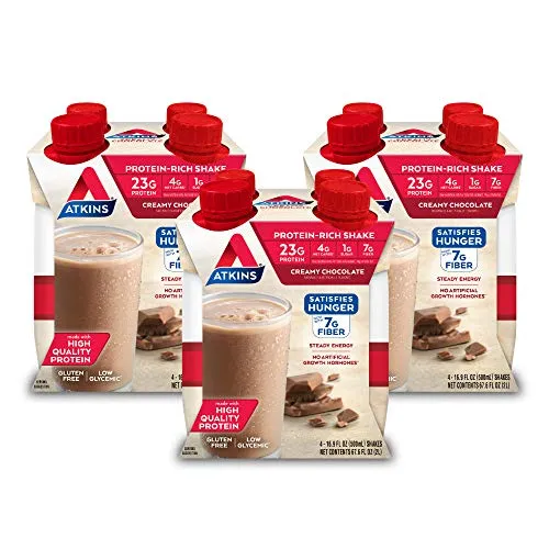 Atkins Meal Size Creamy Chocolate Protein-Rich Shake. With Protein. Keto-Friendly and Gluten Free. (12 Shakes)